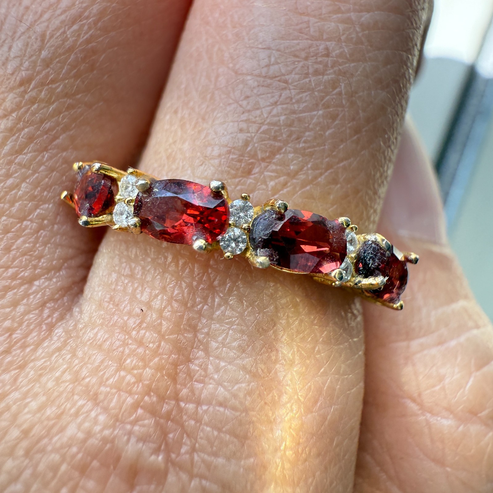 925 Sterling Silver Ring 5x3mm Natural Rhodolite Garnet Gemstone Zircon Beaded