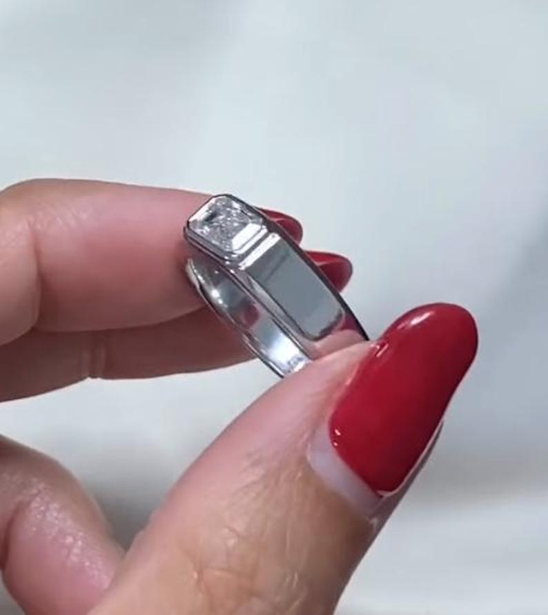 1.0 CT Emerald Cut Moissanite Solitaire 14K Gold Signet Engagement Ring