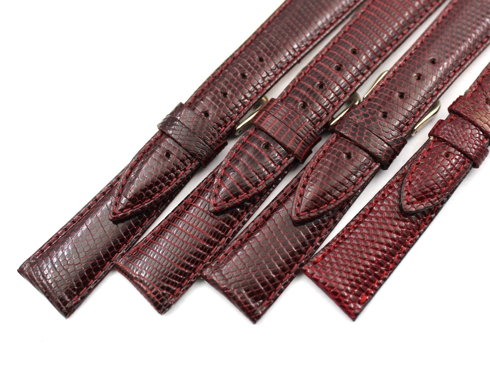 Genuine Bordeaux Lizard Leather Straps Shiny Various Sizes Steel Buckle New