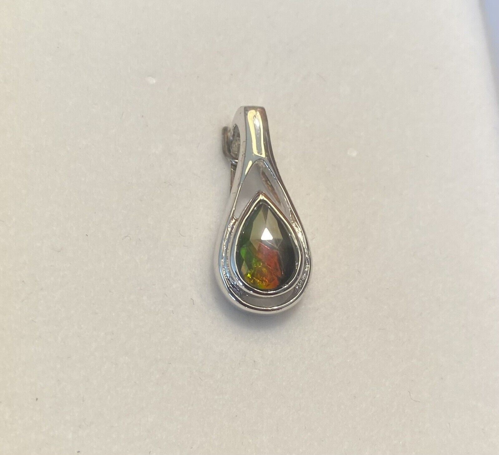 KORITE AMMOLITE SET Teardrop Pendant,16″ Sterling Silver Necklace,Earrings