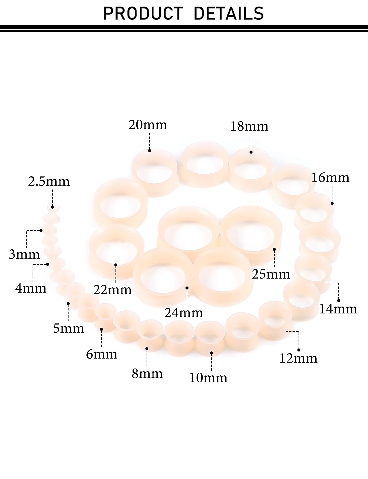 Kwoencxi 10G-25mm Flesh Skin Tone Silicone Gauges 25mm, Colour