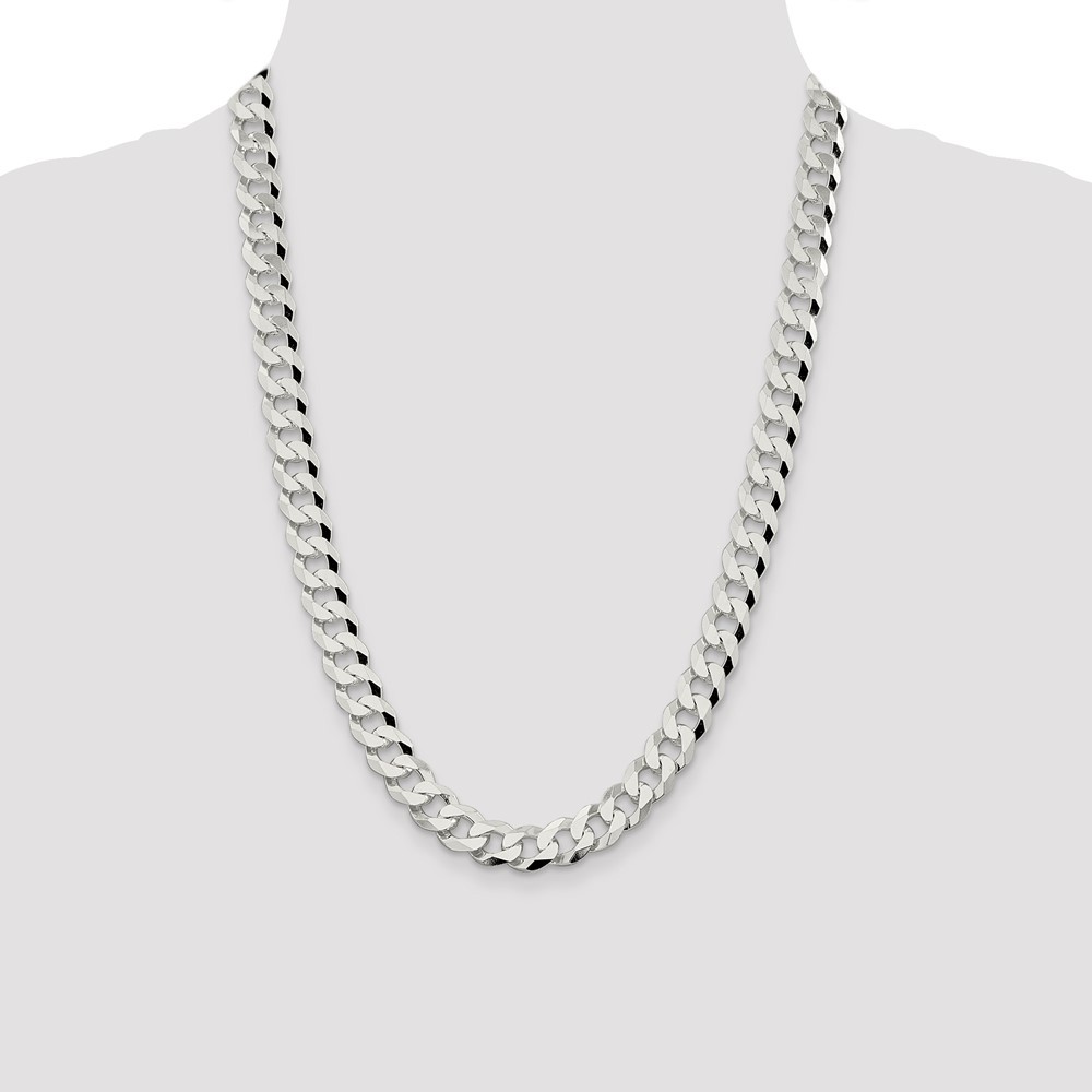 Sterling Silver 10.6mm Beveled Curb Chain Necklace 24″
