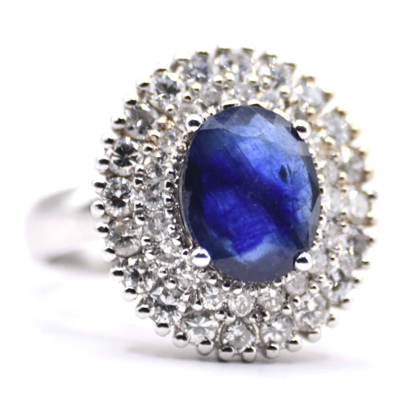 3.80cts IGI Certified Natural Diamond 14k White Gold 6gr Blue Topaz Ring