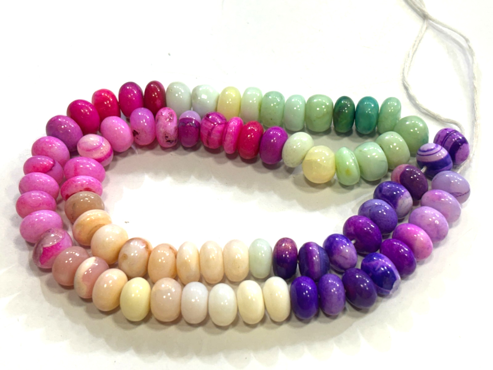 MULTI OPAL BEADS ROUNDELLE 8-9MM SMOOTH GEMSTONE 16 INCH NECKLACE