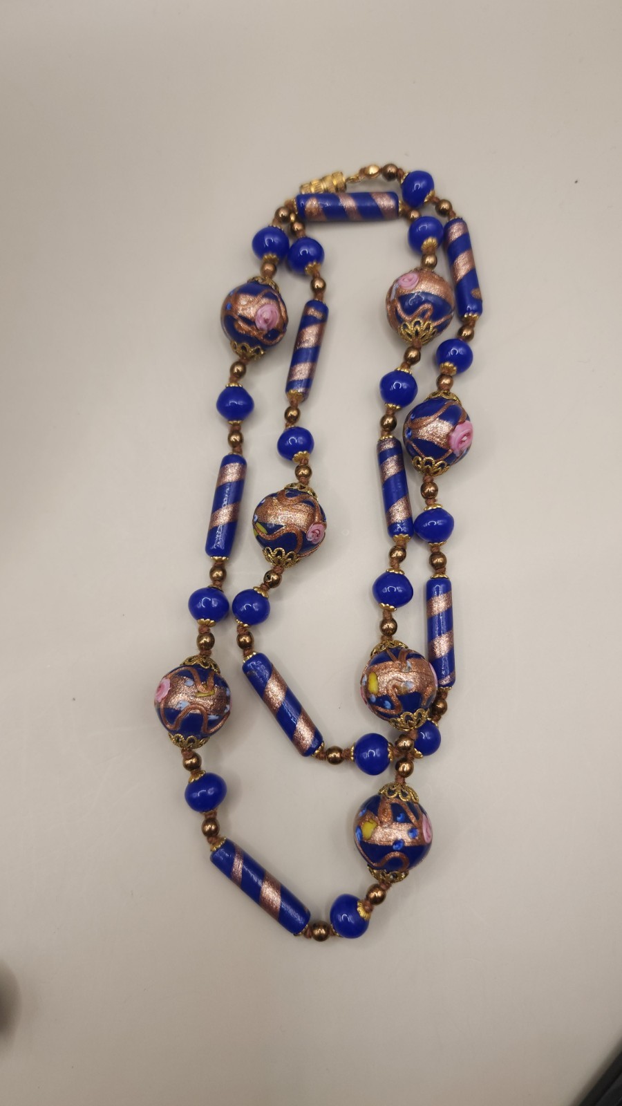 Vintage Murano Glass Wedding Cake Bead Necklace Earrings Set Cobalt Venetian