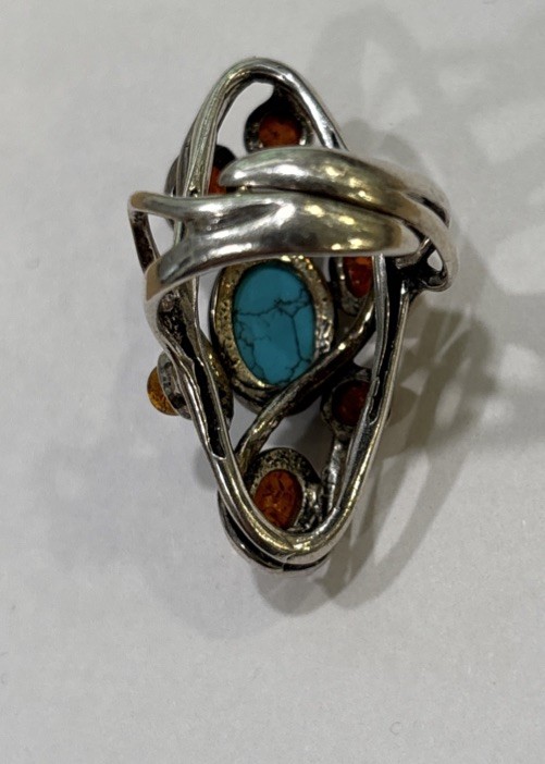 925 Southwestern Turquoise & Amber ring size 6