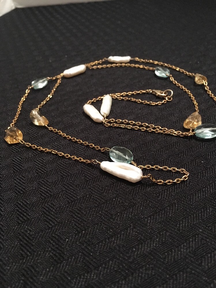 Fresh Water Pearl And Glass and Gold Over Silver 42 Inches