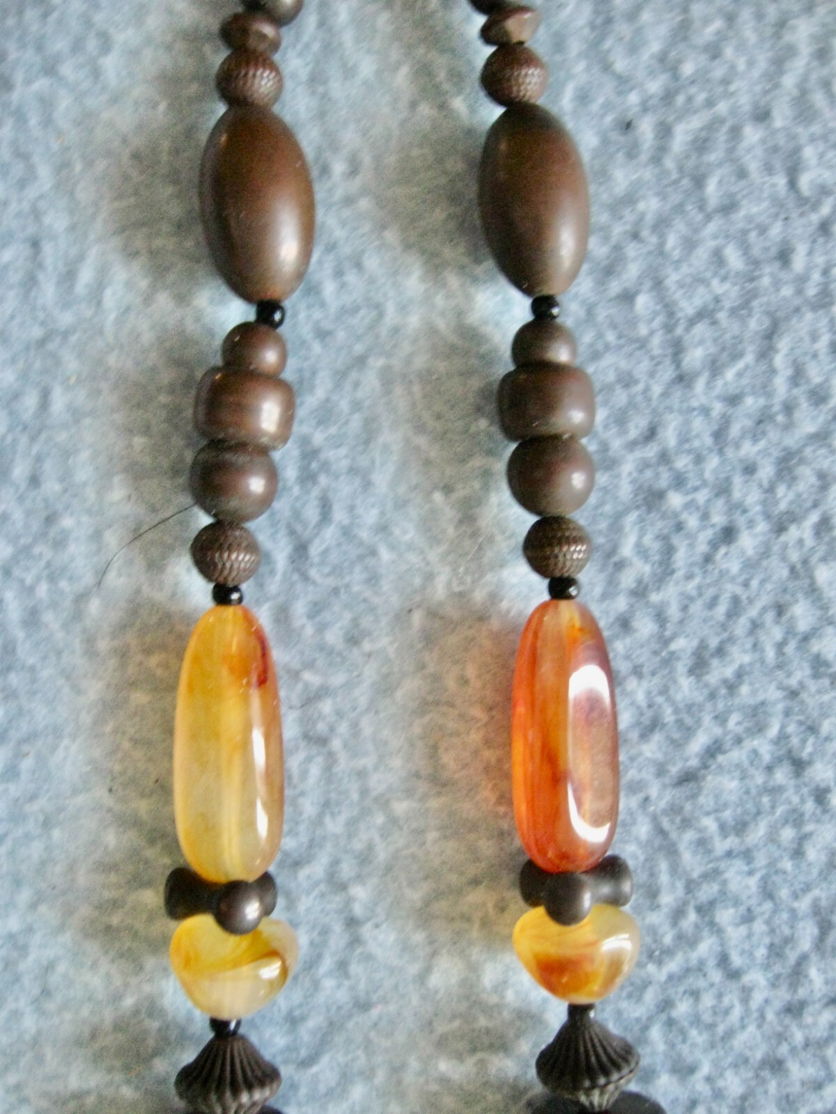 Choker Orange & Brown Beads Spring Ring Clasp; 6″ Diam or 9″ Drop; Quartz?