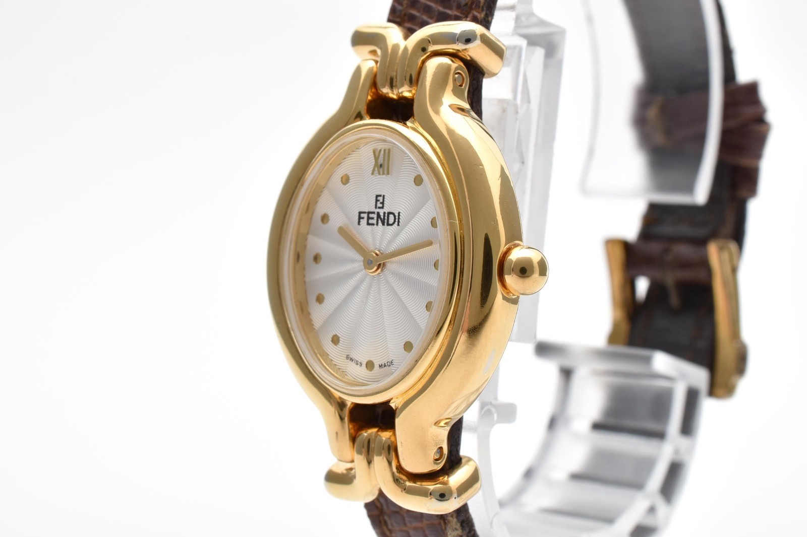 [Box] Fendi 640L Quartz White Oval Gold Plated Changeable 5 Straps Ladies Watch