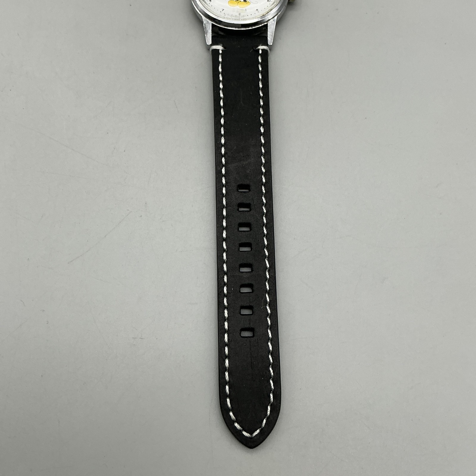 Vintage Disney Mickey Mouse Mens Watch 33mm Silver Tone Manual Black Leather