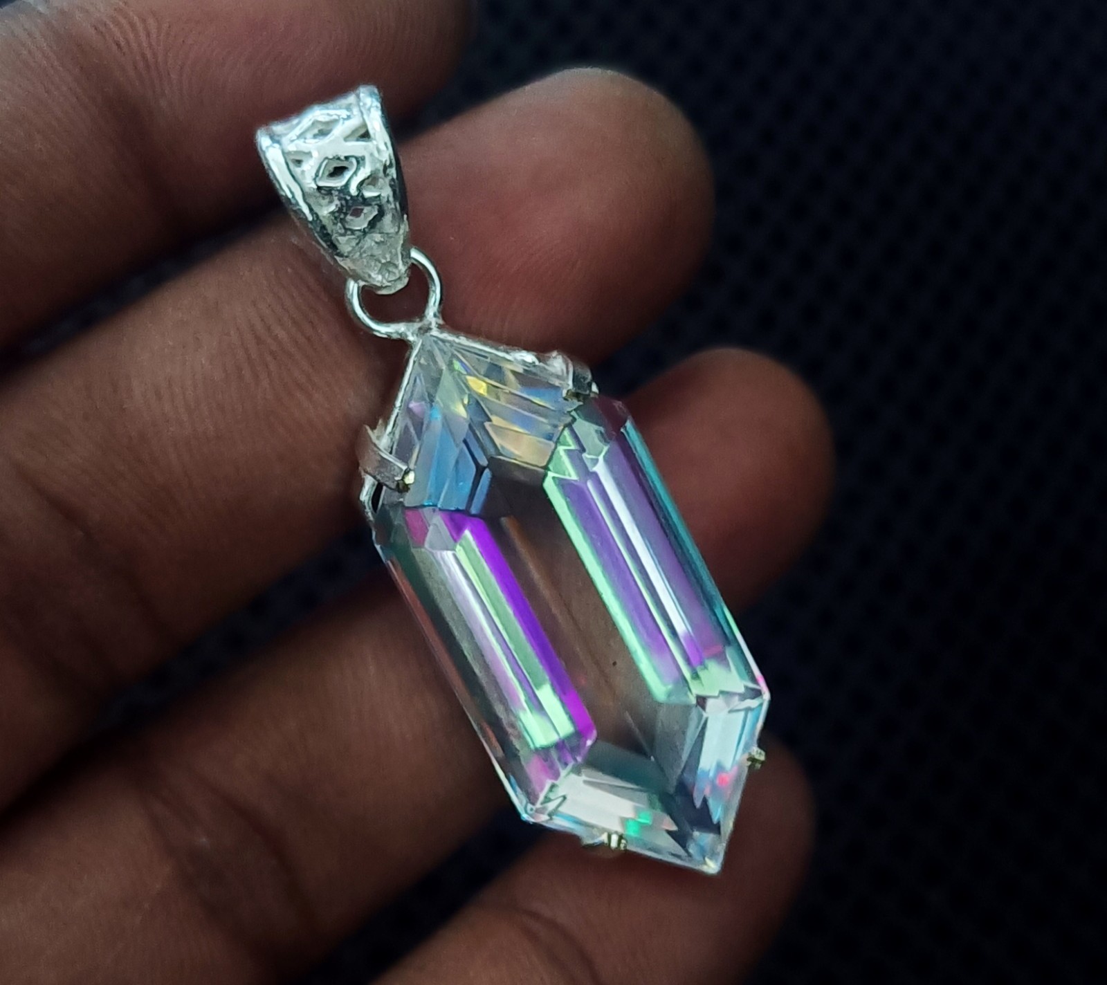 EGL 58.20 Ct+ Natural Mystic Topaz Fancy Cut 925 Solid Silver Pendant Gemstone