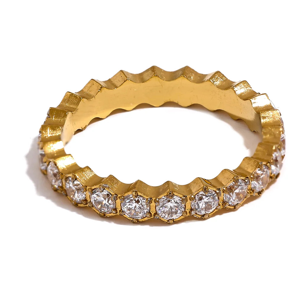 Stainless Steel CZ Ring Women Thin Geometric Tension Mount Classic Jewelry