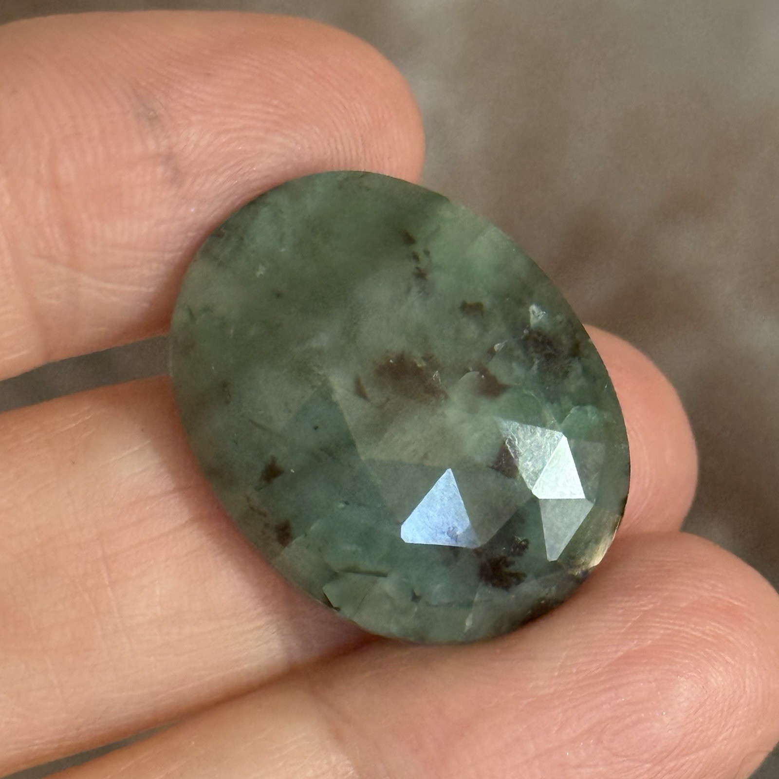 19.6ct 25.5×20.3×4.8mm Natural Green Emerald Rose Cut Flat Back Oval Cabochon