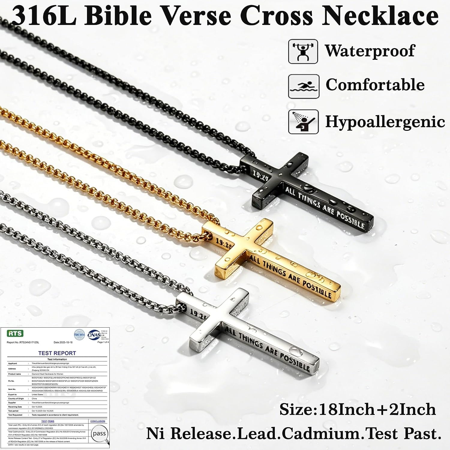 316L Stainless Steel Bible Verse Cross Necklace Religious Jewelry Gifts for Men