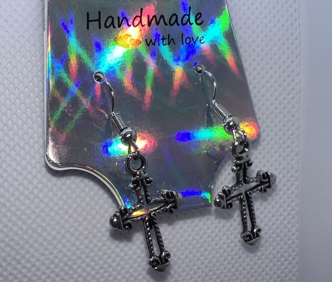 Handcrafted Silver-Tone Dangle Hook Earrings, Enamel Metal No Stone
