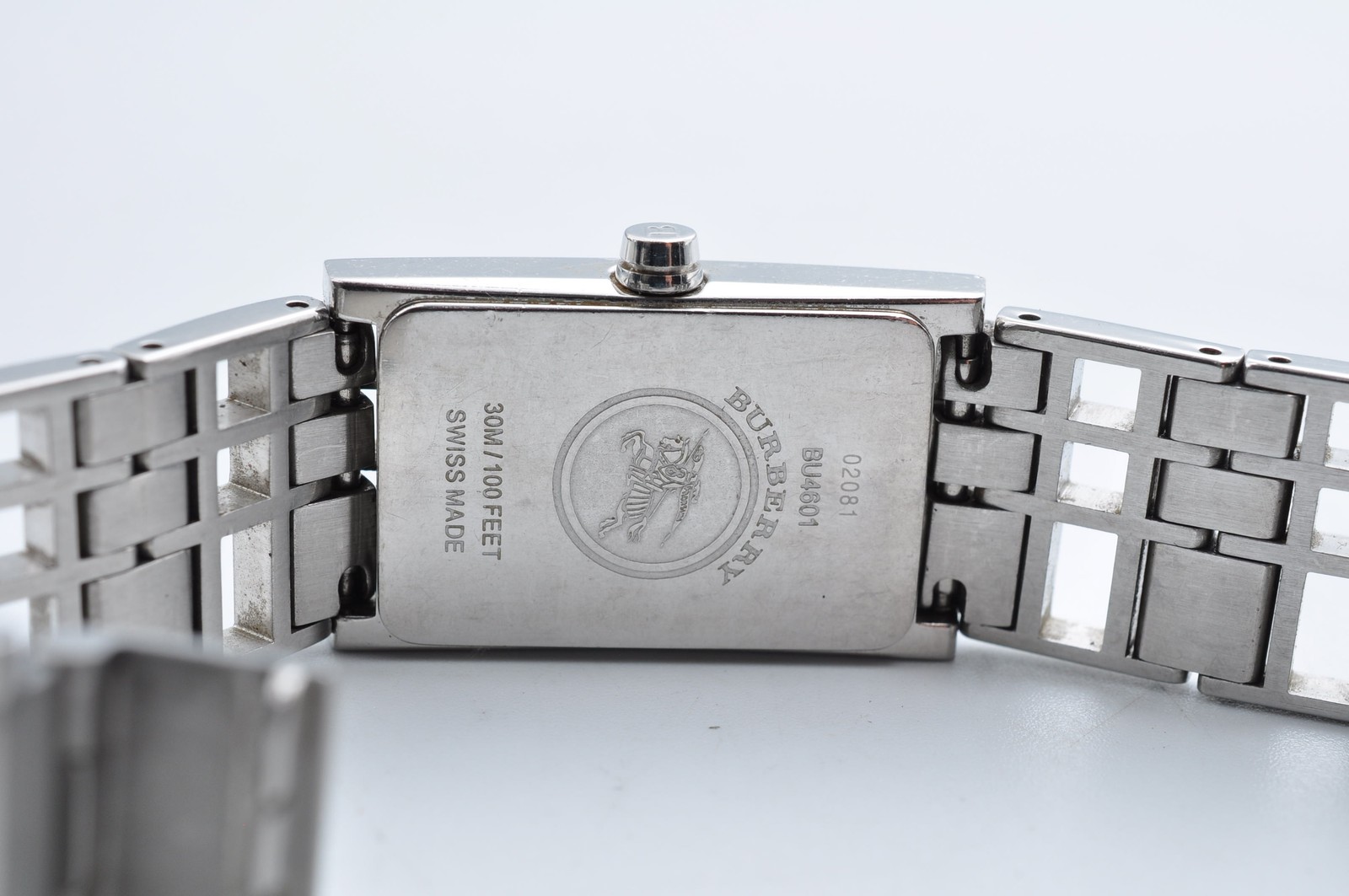 Burberry BU4601 Quartz Watch Square White Dial Silver Women Swiss Auth w-1389