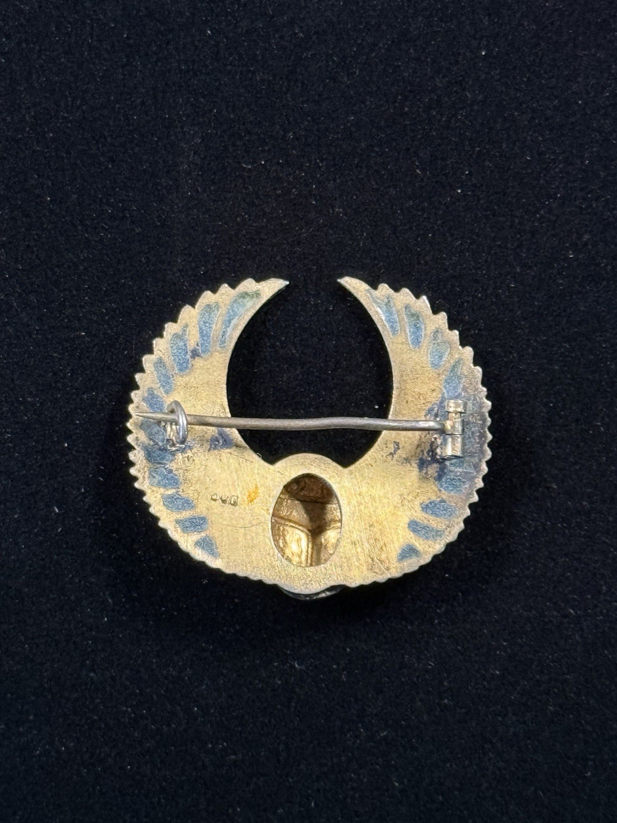 Antique Winged Scarab 800 Silver Brooch Pin Egyptian Revival Plique A Jour #885
