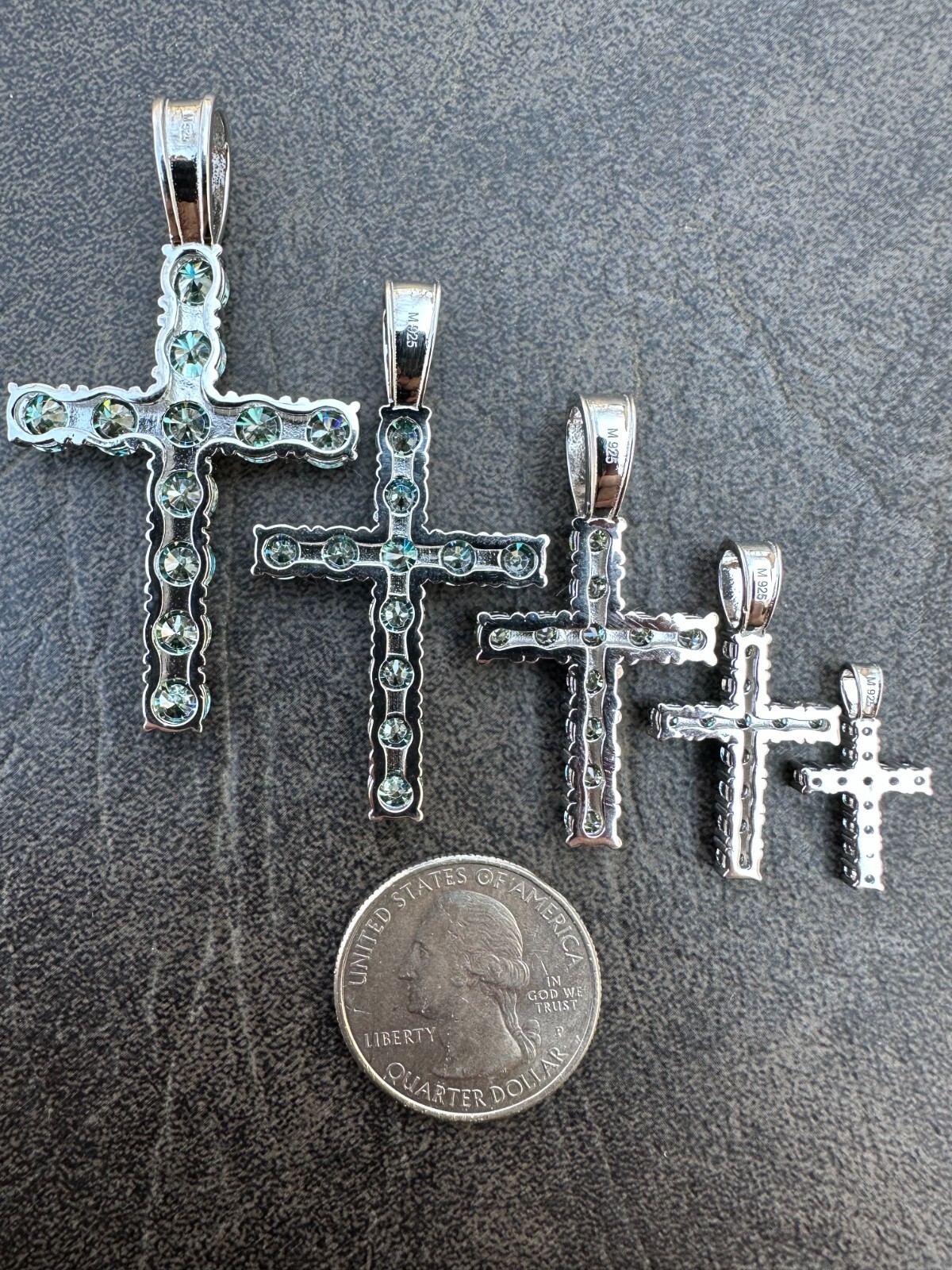 Green Blue MOISSANITE Real 925 Silver Tennis Cross Iced Pendant Necklace Hip Hop