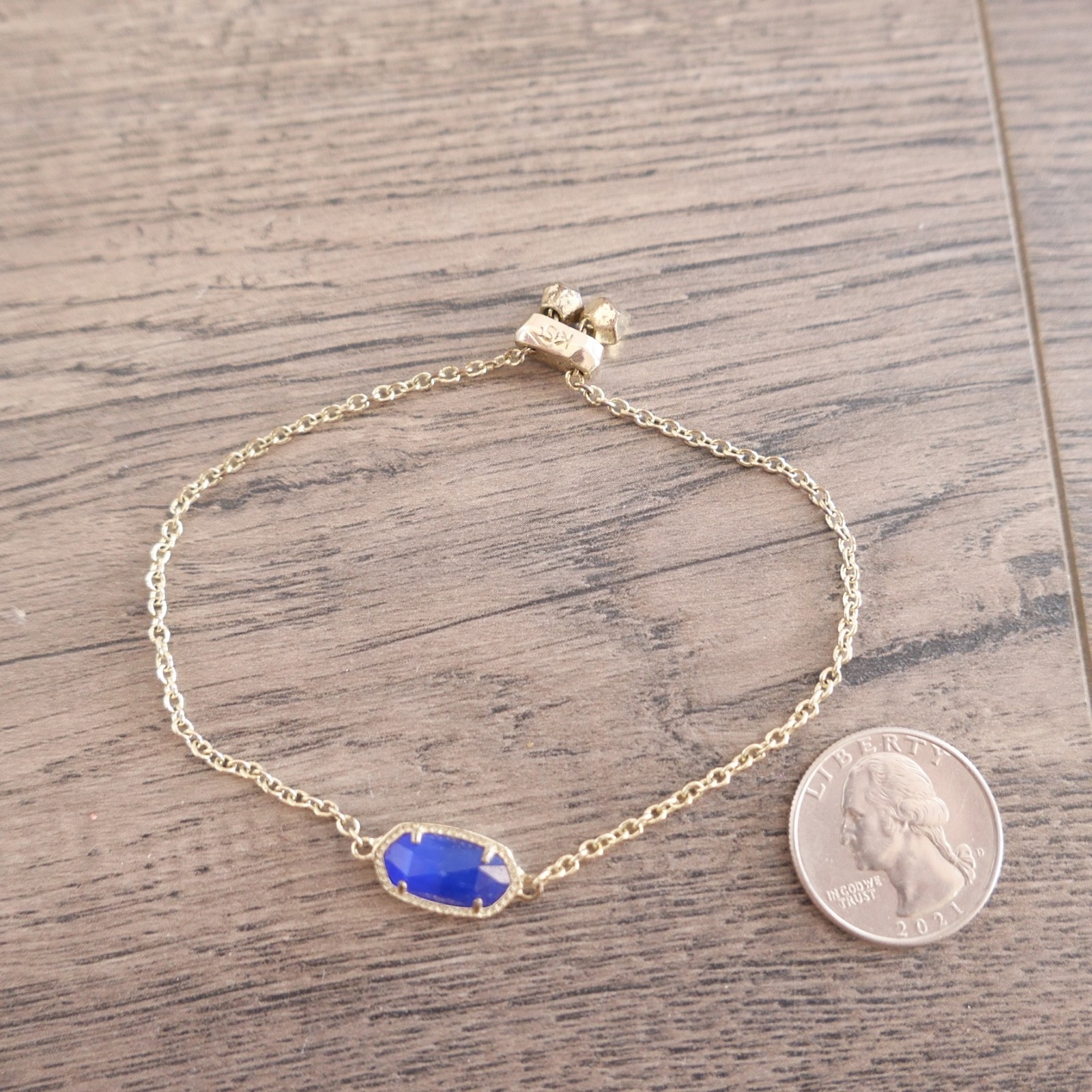 Kendra Scott Elaina Bracelet Rose Gold Adjustable Slider Oval Navy Blue Stone