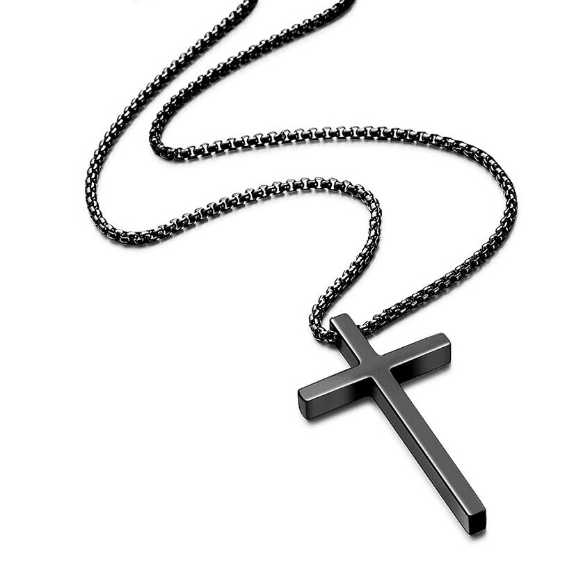 Men Women Plain Silver Stainless Steel Cross Pendant NecklaceBox Chain 16″-24″