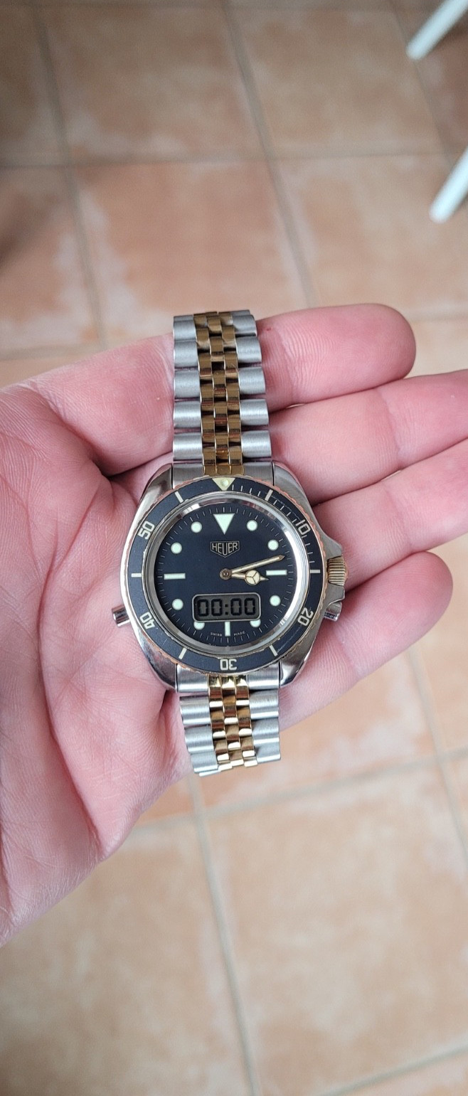 Pre TAG Heuer Jumbo 980.027 Mens 1000 Series Watch Black Gold Ana-Digital Rare