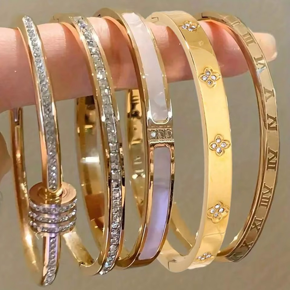 ZAKOL 5/1Pcs Sparkling Zirconia Inlaid Stainless Steel Bracelet Set for Women St