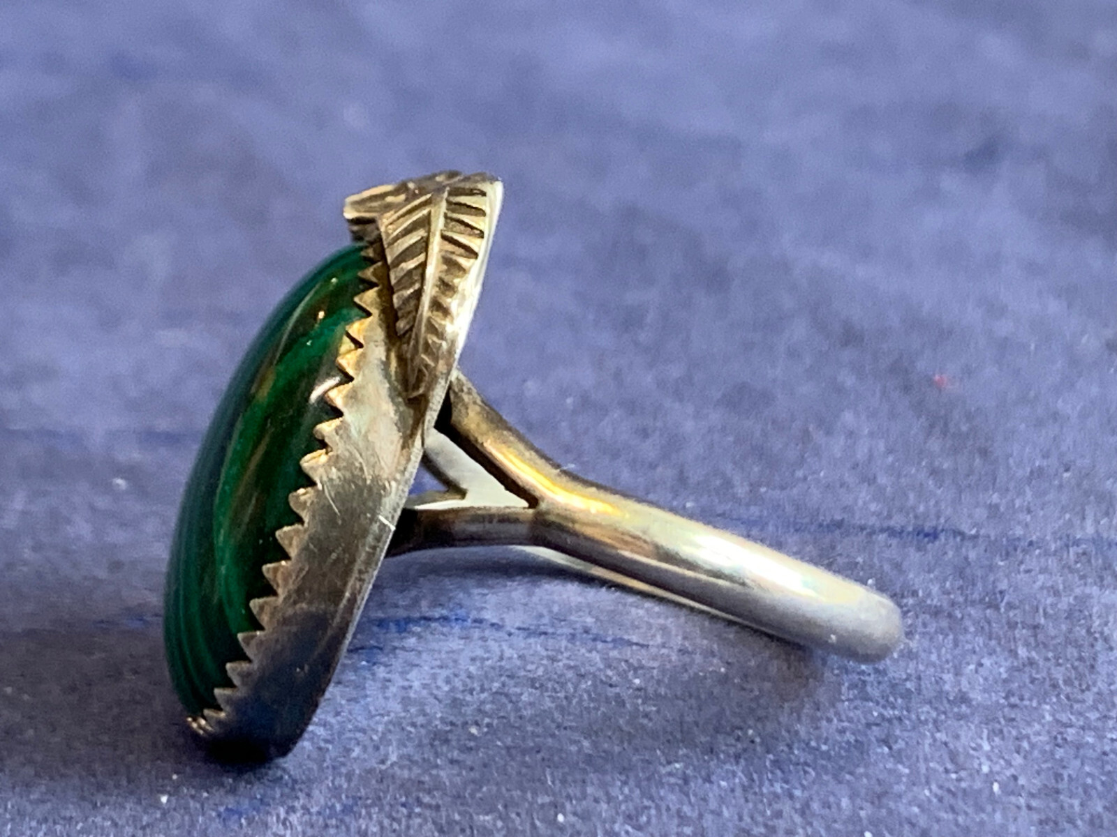 Sterling Silver Signed Ring 5.92g Fine Jewelry Size 7.75 Band Green Malachite