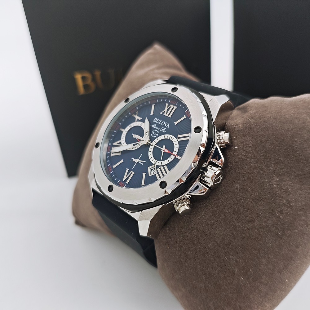Bulova 98B258 Marine Star Blue Dial Black Rubber Strap Men’s 44mm Quartz Watch