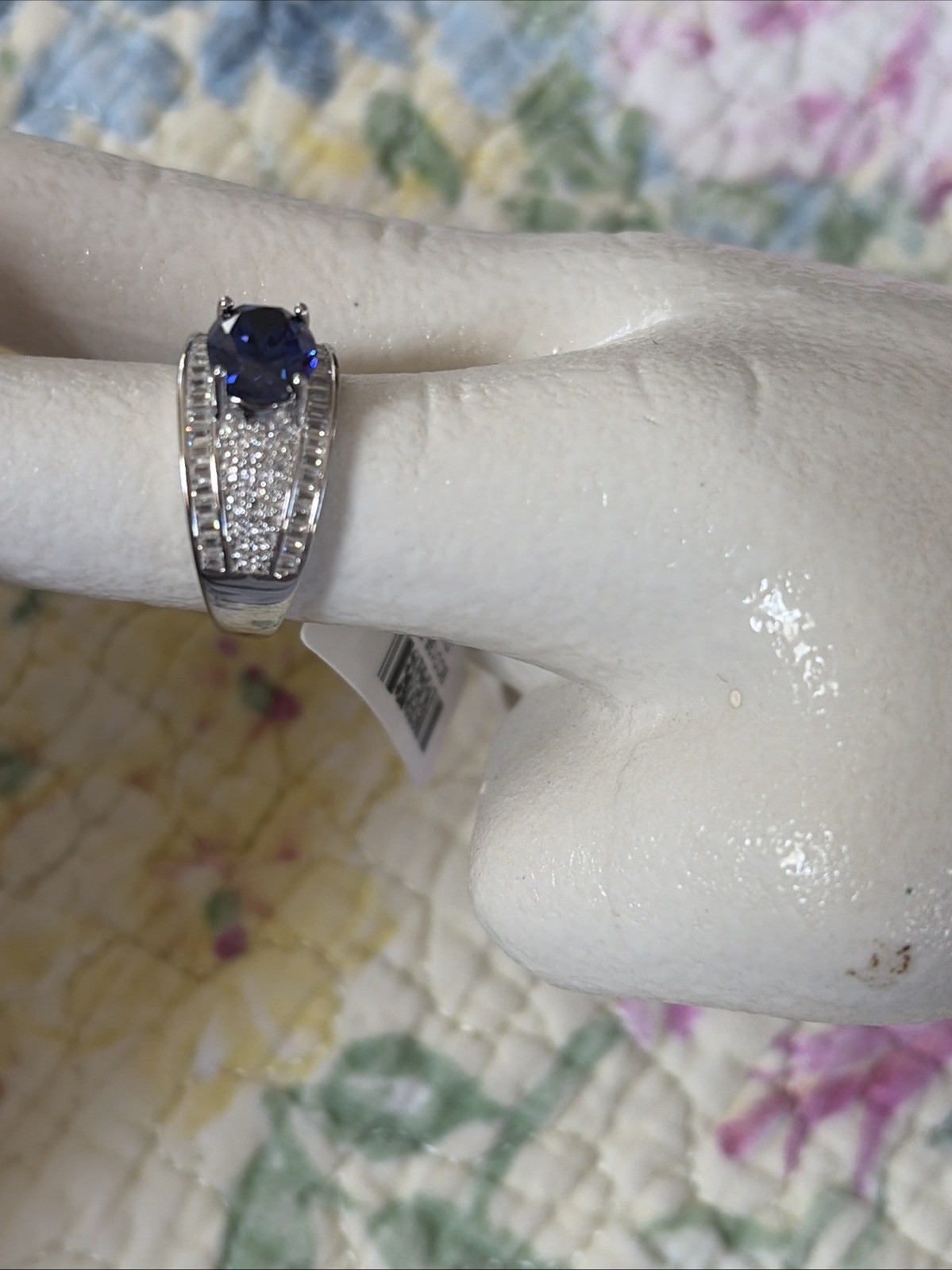W 925 Signed Ring Blue Sapphire An Zirconia Sz 8
