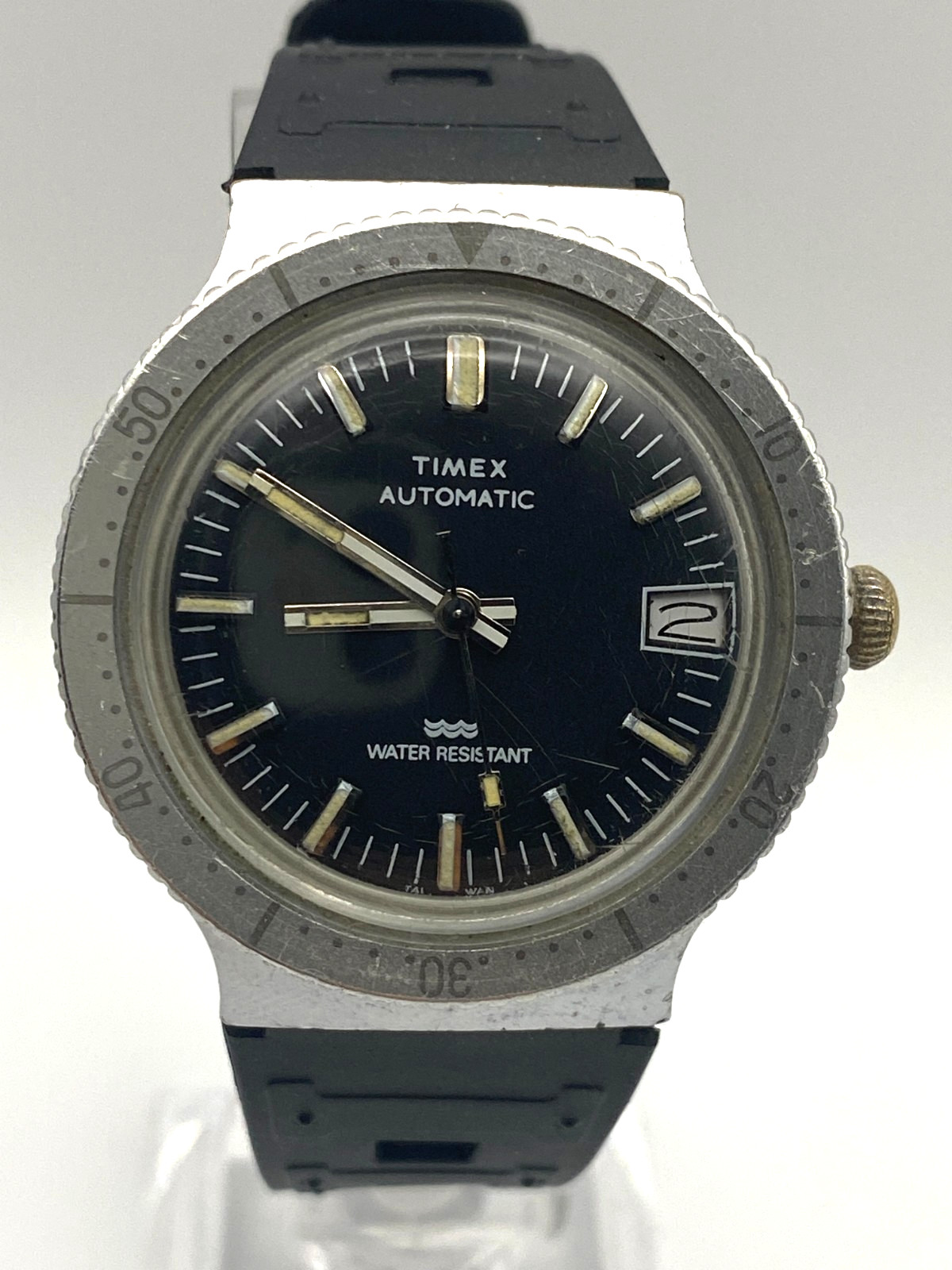 Vintage Timex Viscount Automatic Dive Date Watch 38mm Running Accurate +-2 Min