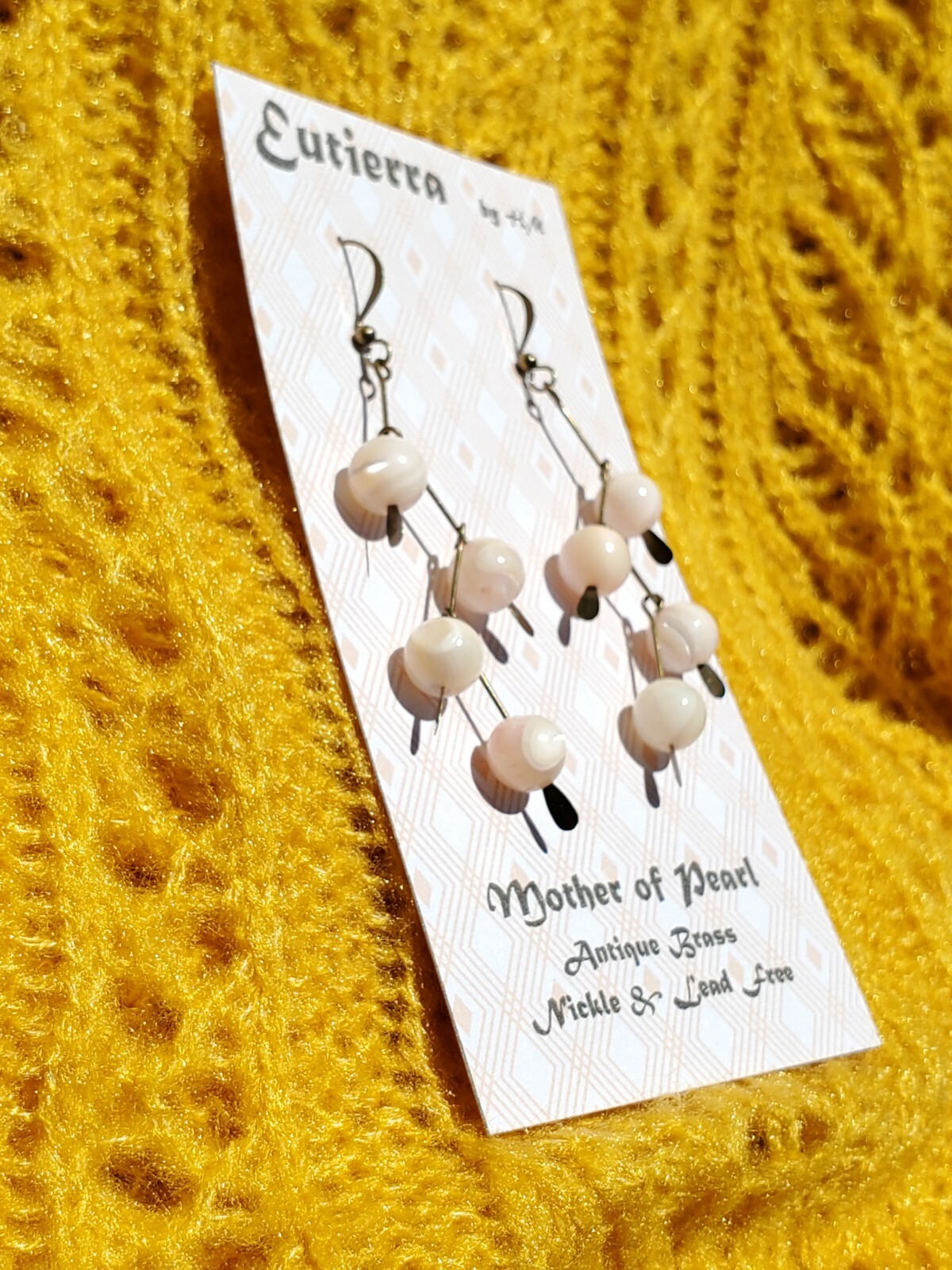 Eutierra Mother of Pearl Earrings are Hand Crafted In USA 2 1/2″ Soft Pink Brass