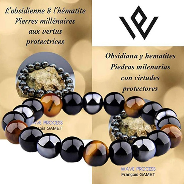 Energy Healing Stretch Bracelet Natural Stone Hematite Tiger Eye for Men Women