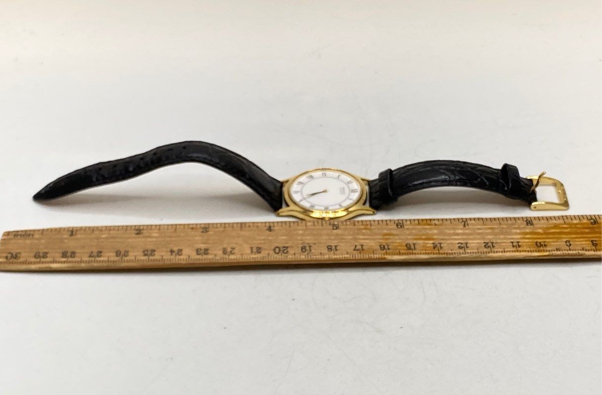 Seiko Quartz Men’s Dress Watch Gold Tone Roman Numeral White Dial 34.7mm Case