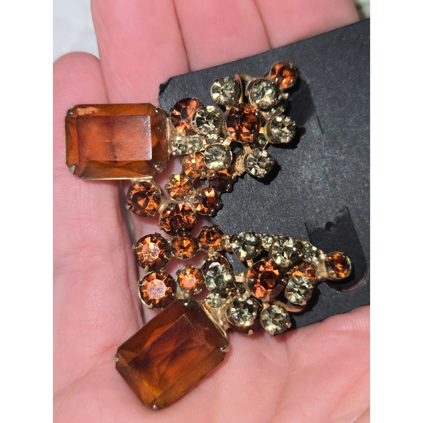 Vintage Julianna Amber and glass clip on Earrings