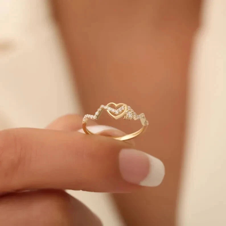 0.25Ct Heart Cut Simulated Diamond Open Heart Promise Ring 14KYellow Gold Plated