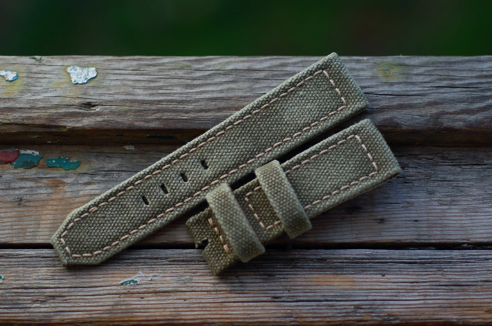 Ready-made 24×22 mm «overlock» Brown Rolled Canvas handmade watch strap Panerai