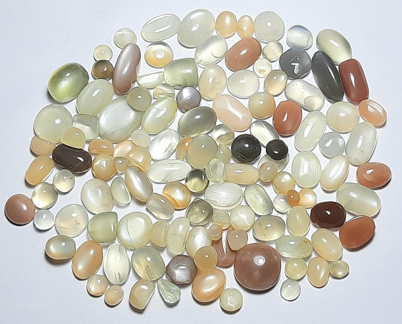 White Grey Peach Chocolate Moonstone Mix 100 Carat Lot Cabochon Free Shipping