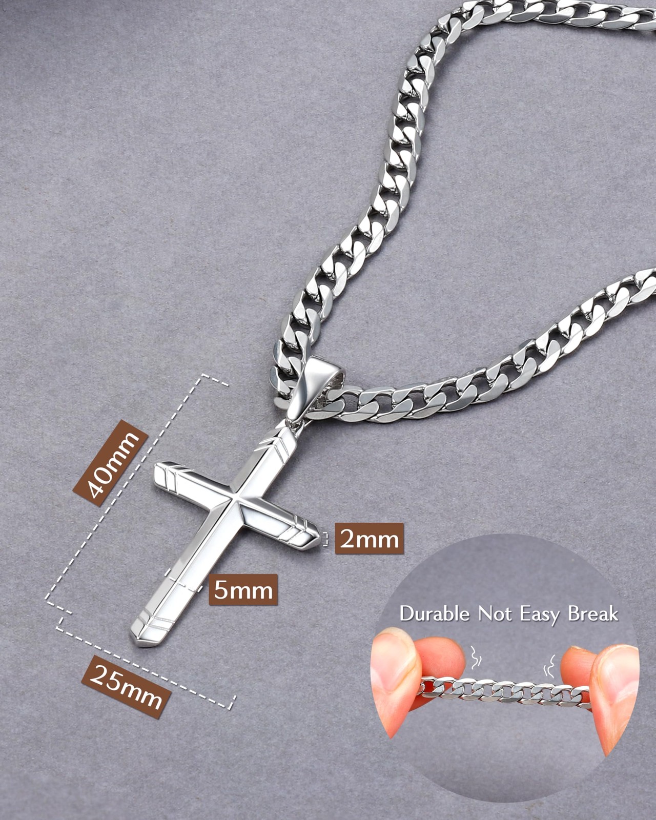 Cross Necklace 925 Sterling Silver 5MM Cuban Link Chain 16-30 Inches – Non