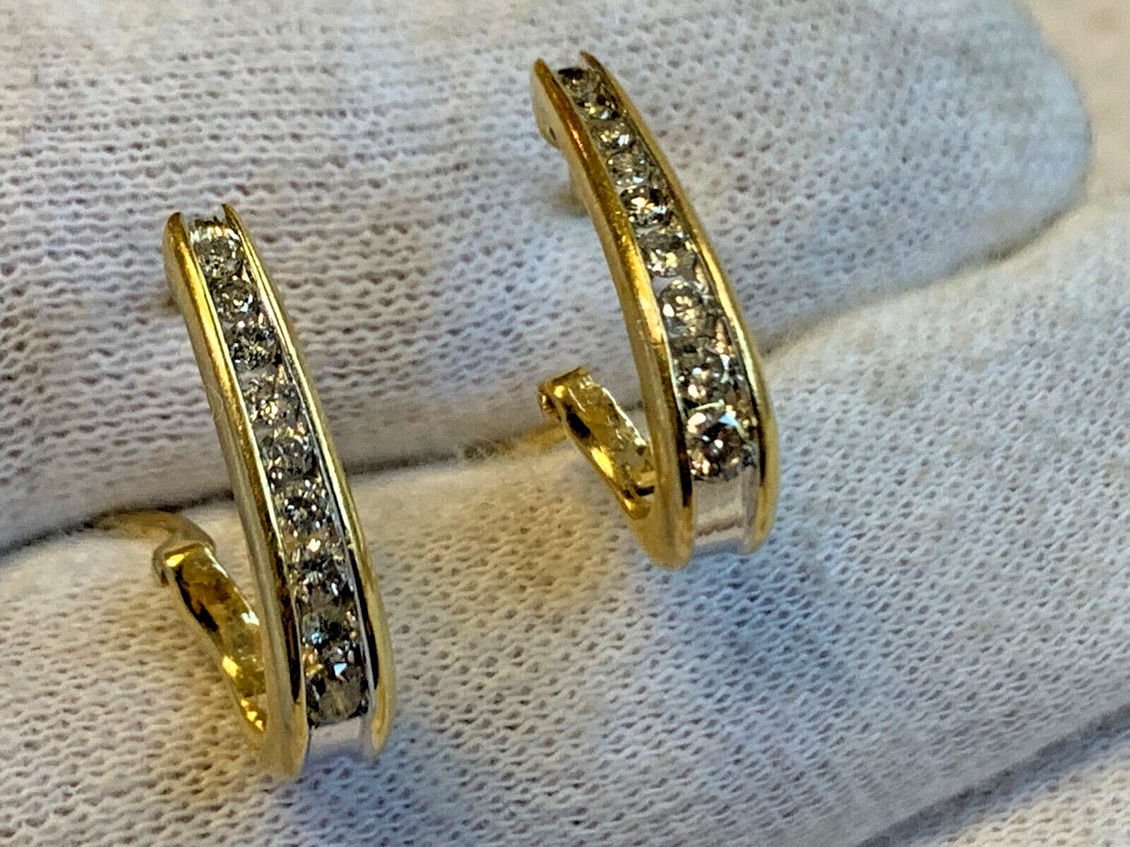 14K Yellow Gold Diamond Earrings 4.82g Fine Jewelry Half Hoop Omega Backs *READ*