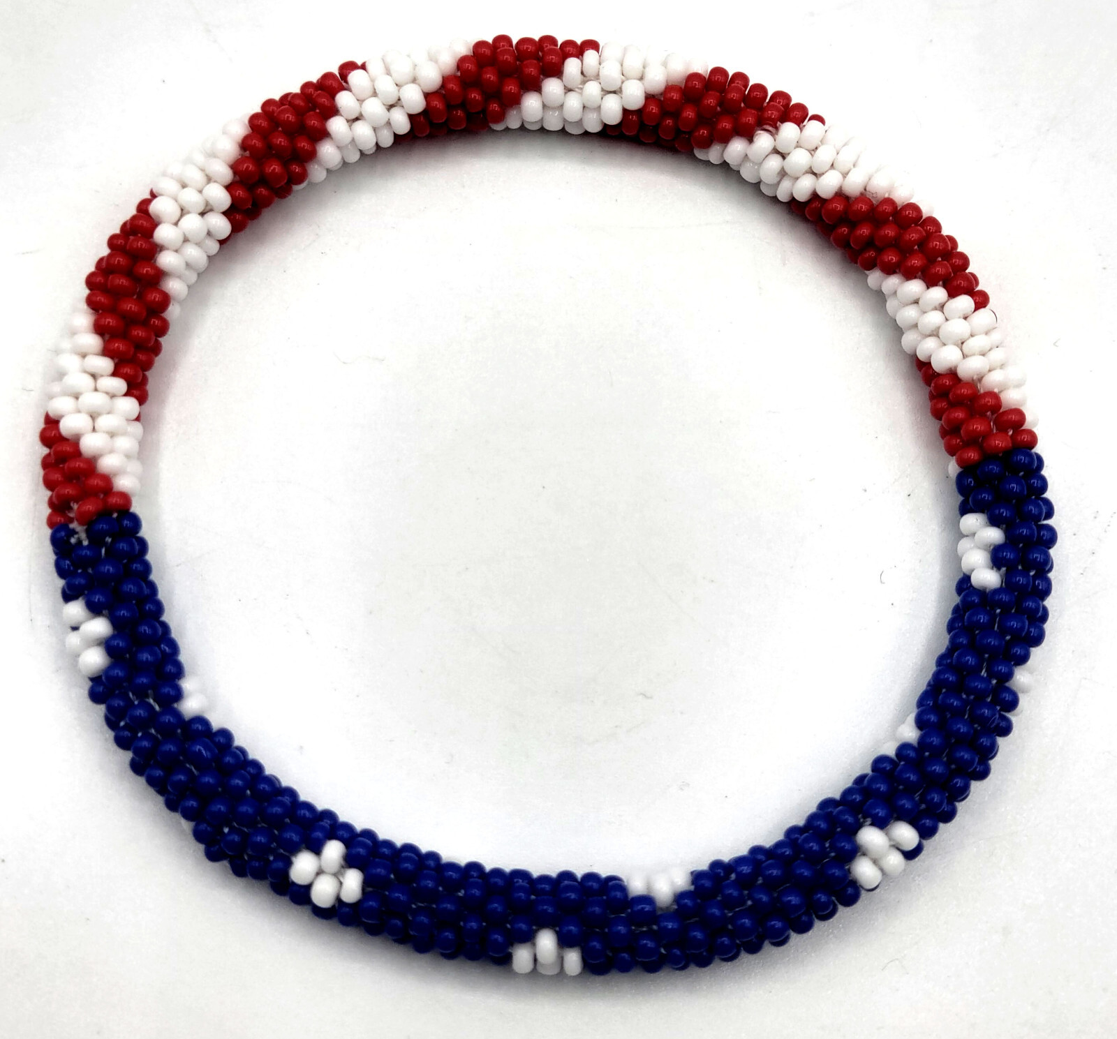 Set of 2 Red, White, and Blue USA Flag Patriotic Colors Crochet Glass Bracelets
