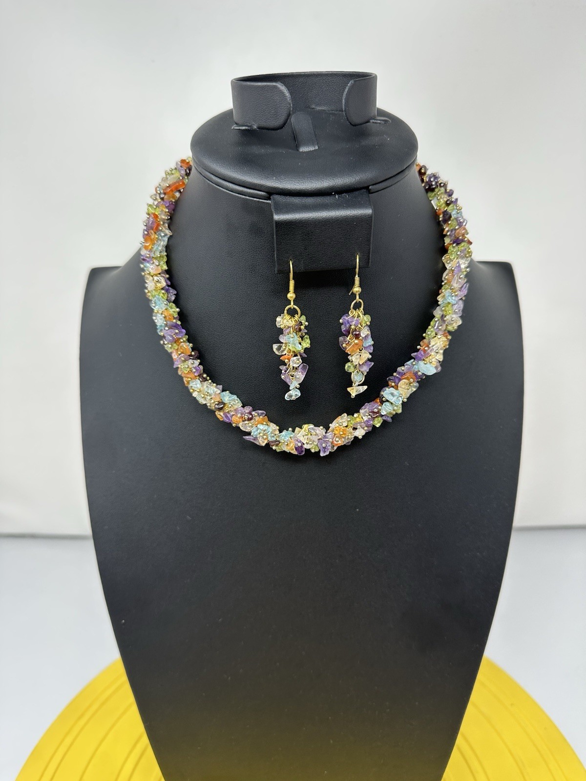 Sterling Silver Multiple Various Gemstone Choker Necklace & Earrings 70g 16 Inch