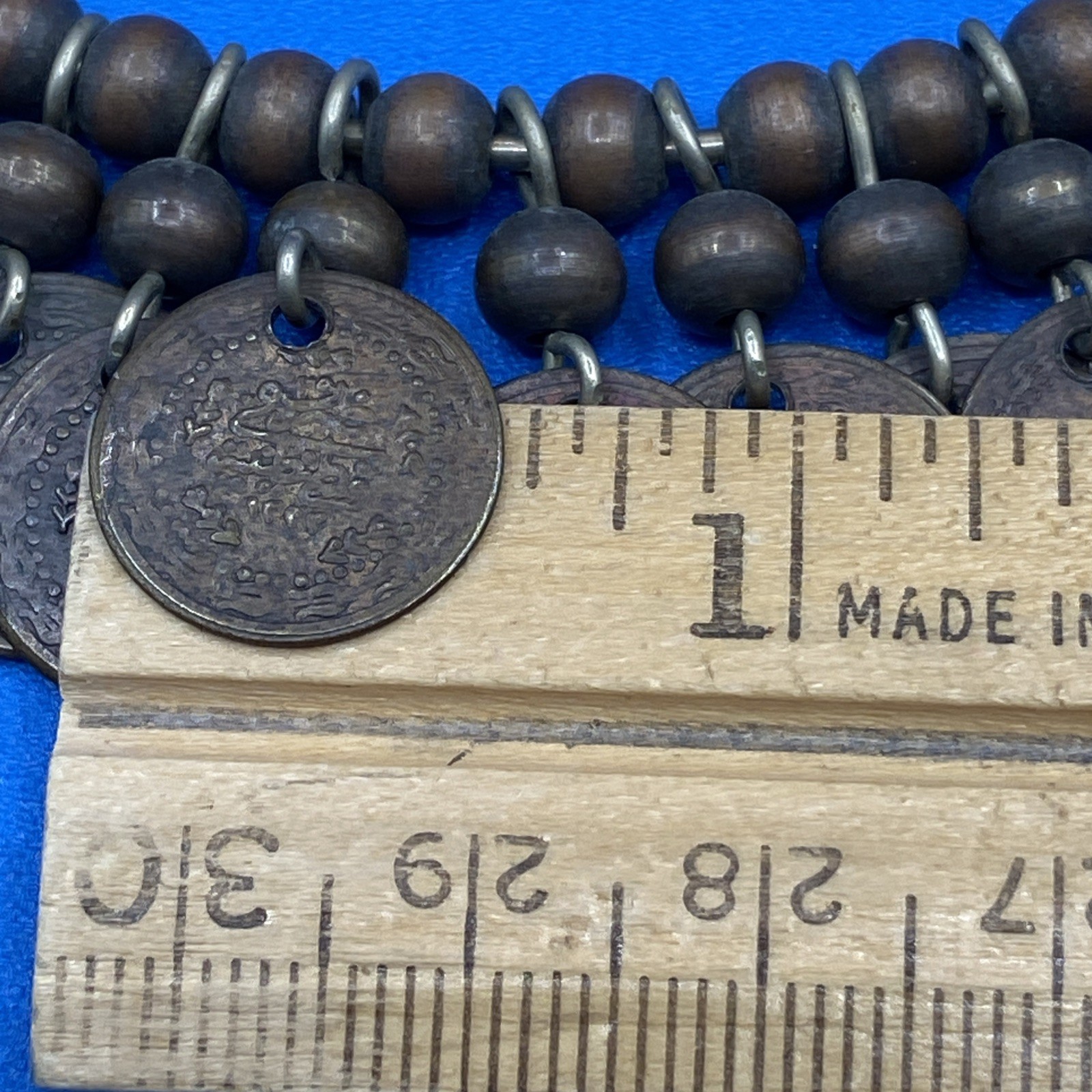 NECKLACE vintage 1960s 1970s old Coins tribal hoop metal wire ring Etruscan 16″