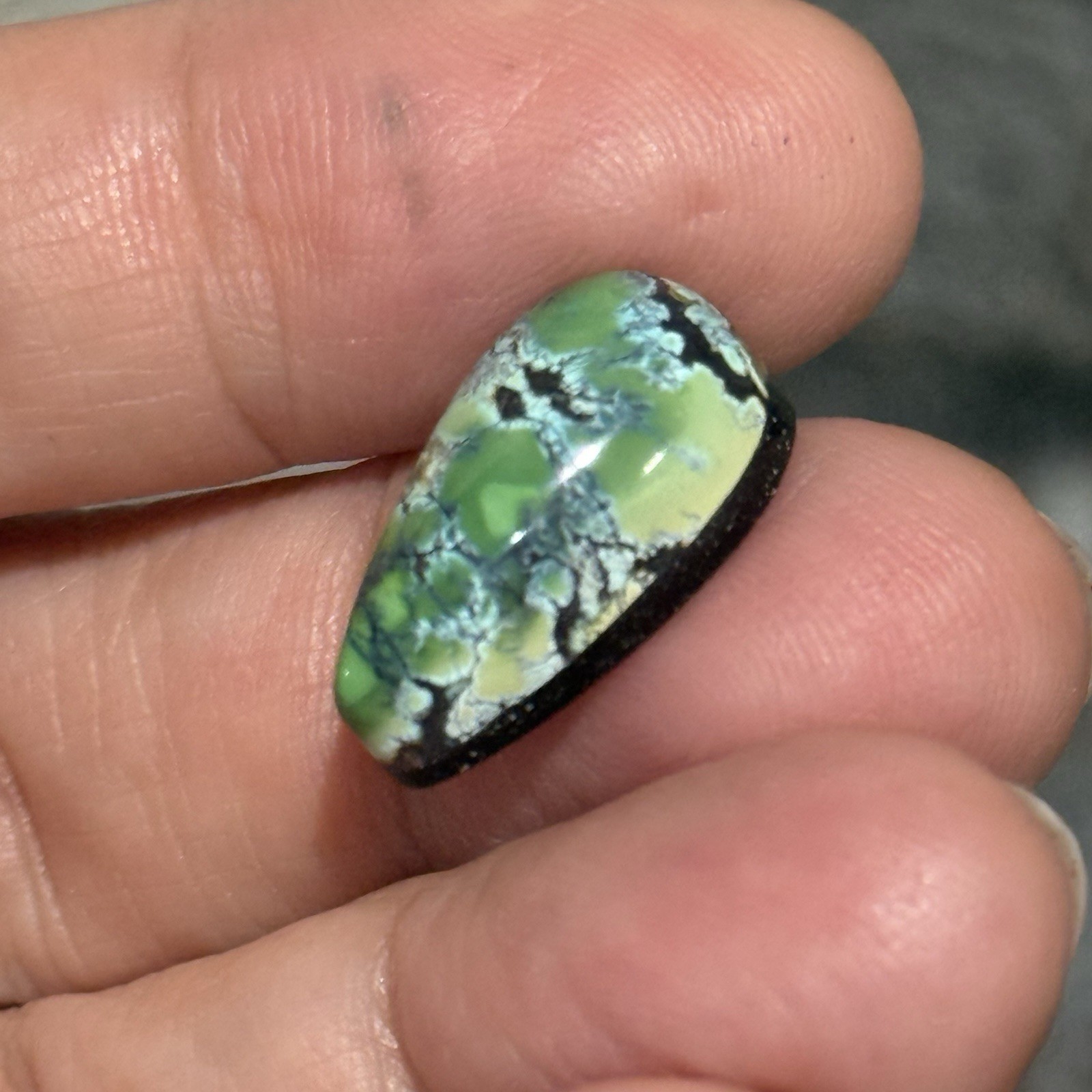 10.7ct 18.9×10.5×7.5mm Green Qingu Mine Turquoise Teardrop Cabochon Backed Stone