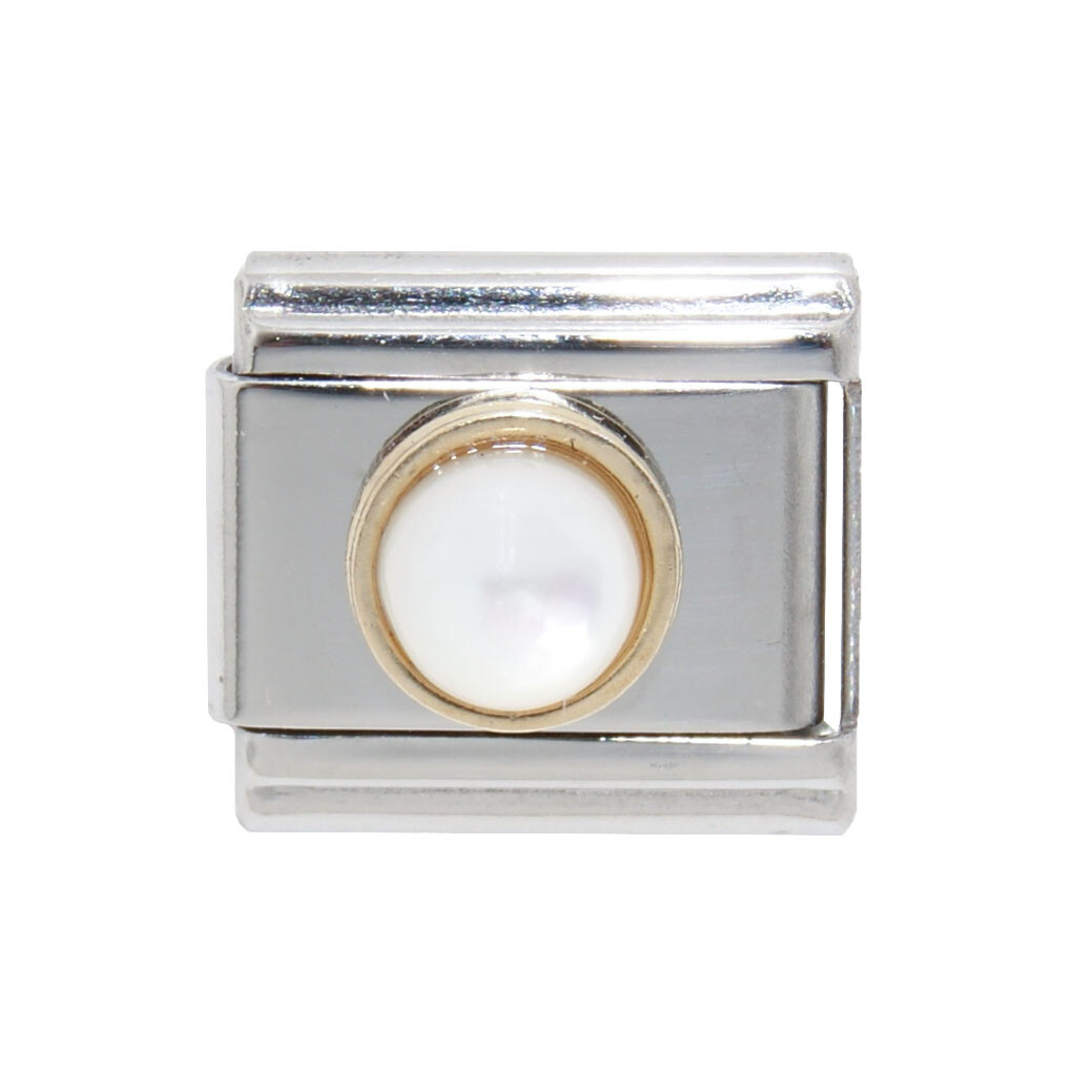 Pearl gold outline circle Italian Charm -fits 9mm classic Italian charm bracelet