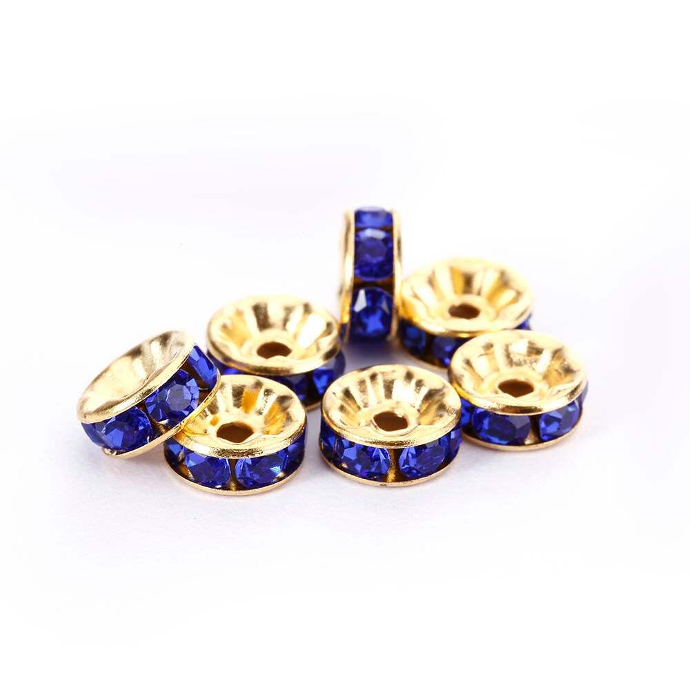 Dark Blue Rhinestone Rondelle Spacers Gold/Silver 4mm 6mm 8mm 10mm 50pcs Per Bag