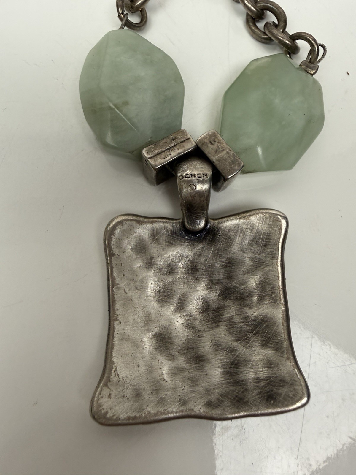 VTG Danon Pewter Pendant Necklace Featuring Brands Iconic Brutalist Handcrafted