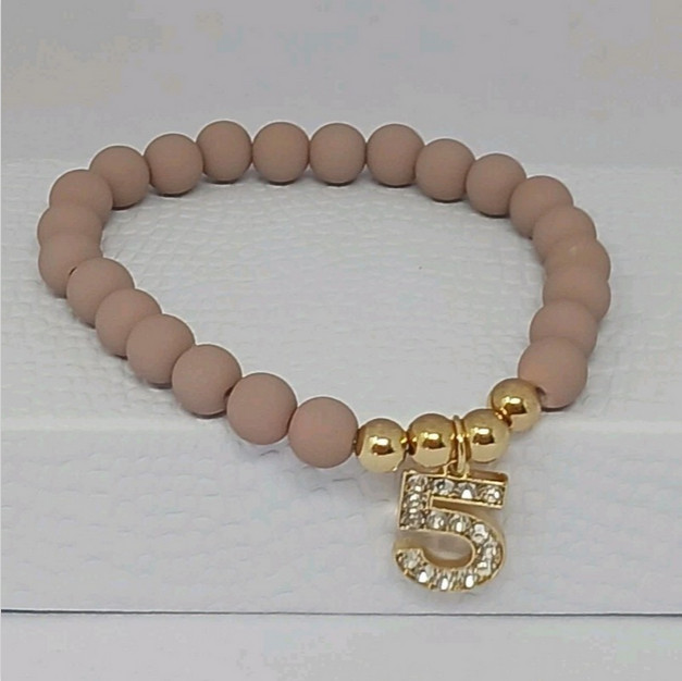 Beaded Slip-On Bracelet with Charm, Color: Taupe and Gold (Please Choose)