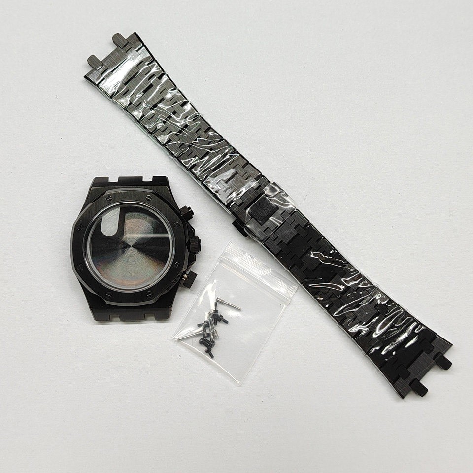 41mm Octagon Stainless Watch Case+Strap for vk63 Movement 31.8mm Dial Parts