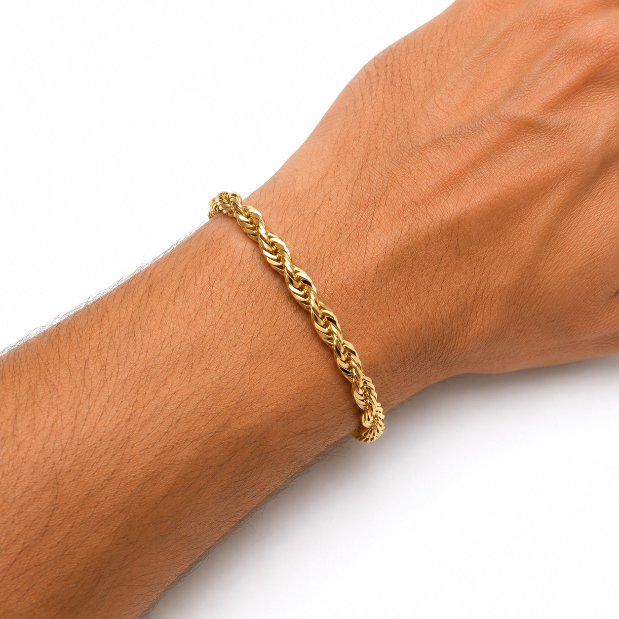 Real Italian 1/200 Diamond Cut 14K Yellow Gold Overlay Oro Rope Bracelet Pulsera