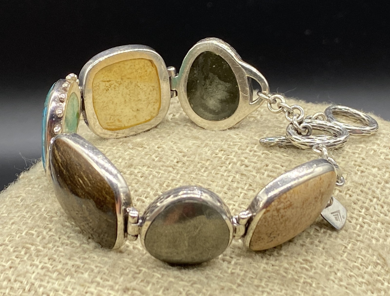 SILPADA-Sterling Pyrite Turquoise Bronzite Jasper Toggle Bracelet B1934 **READ**